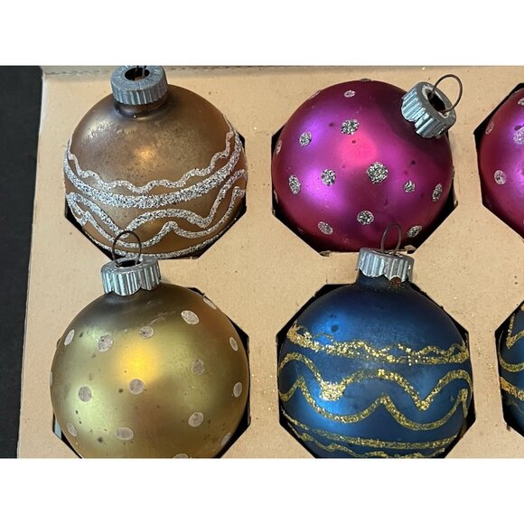 11 Shiny Bright Christmas Ornament Mica MCM Mercury Glass Some Matching With Box - Picture 6 of 10